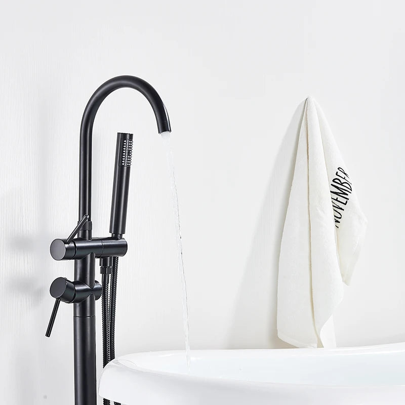 Luxury Matt Black Standing Bathtub Shower Faucets