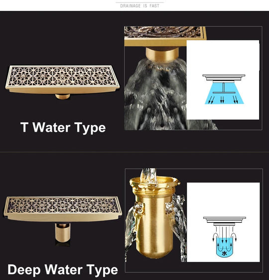 Rectangle Brass Carved Drain