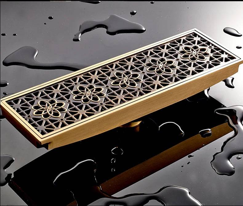 Rectangle Brass Carved Drain