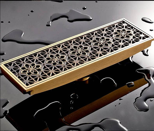 Rectangle Brass Carved Drain