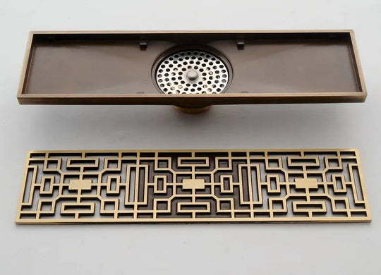 Rectangle Brass Carved Drain