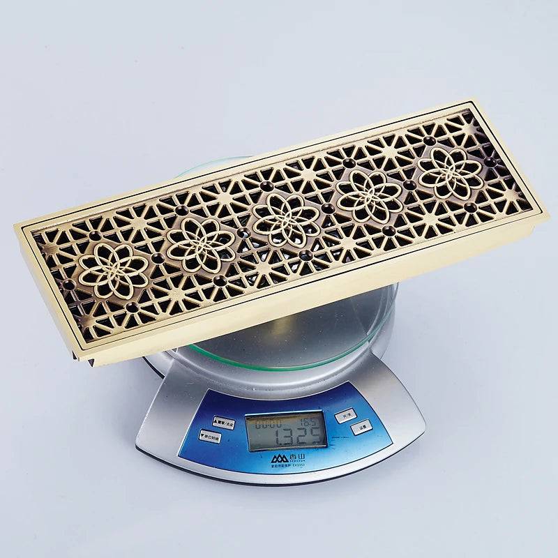 Rectangle Brass Carved Drain