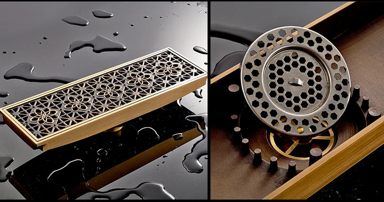 Rectangle Brass Carved Drain