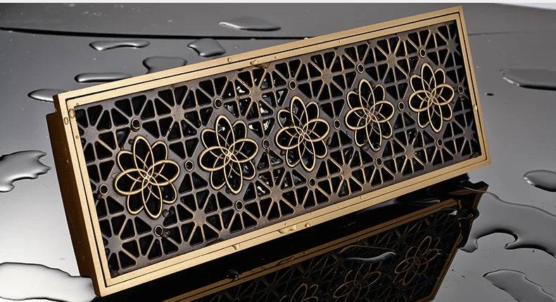 Rectangle Brass Carved Drain