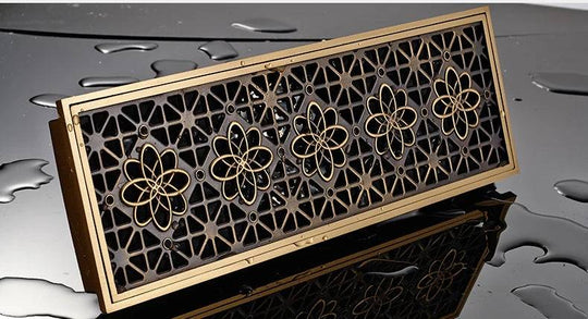 Rectangle Brass Carved Drain