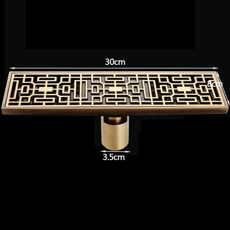 Rectangle Brass Carved Drain