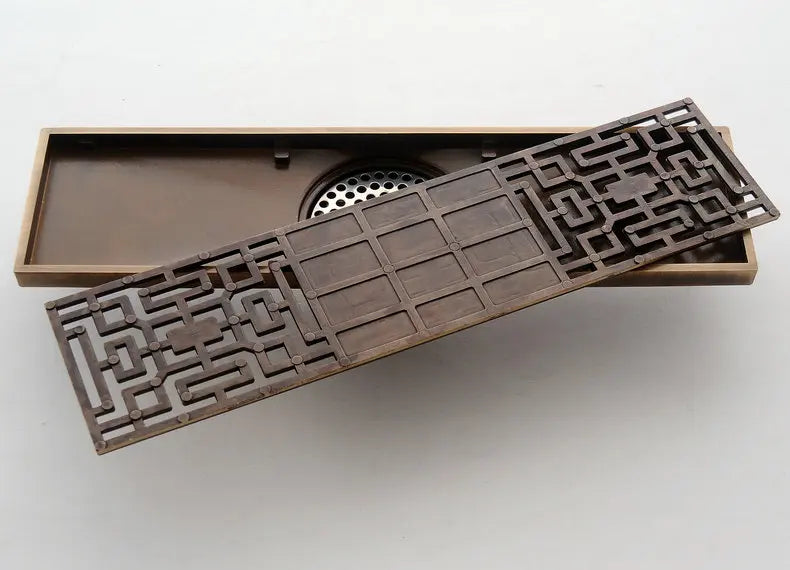 Rectangle Brass Carved Drain
