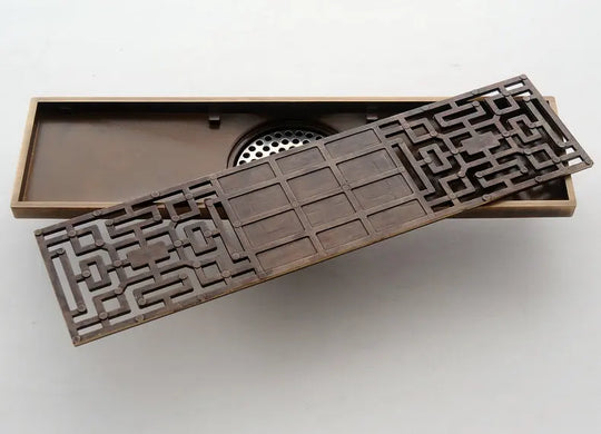 Rectangle Brass Carved Drain
