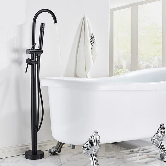 Luxury Matt Black Standing Bathtub Shower Faucets