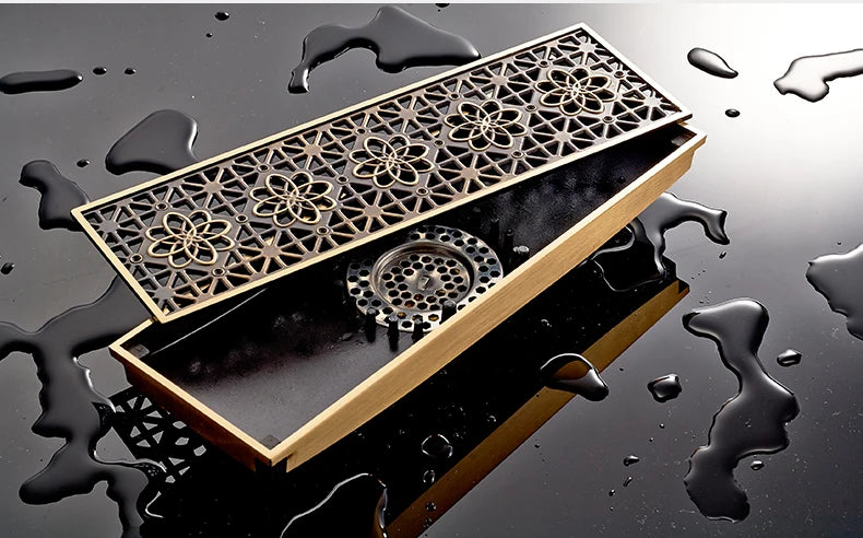 Rectangle Brass Carved Drain