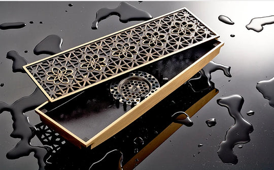 Rectangle Brass Carved Drain