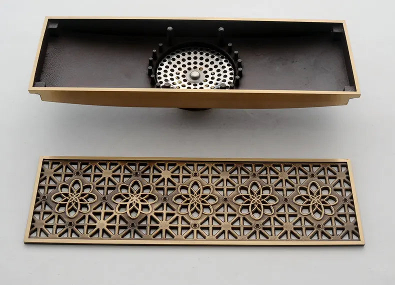 Rectangle Brass Carved Drain