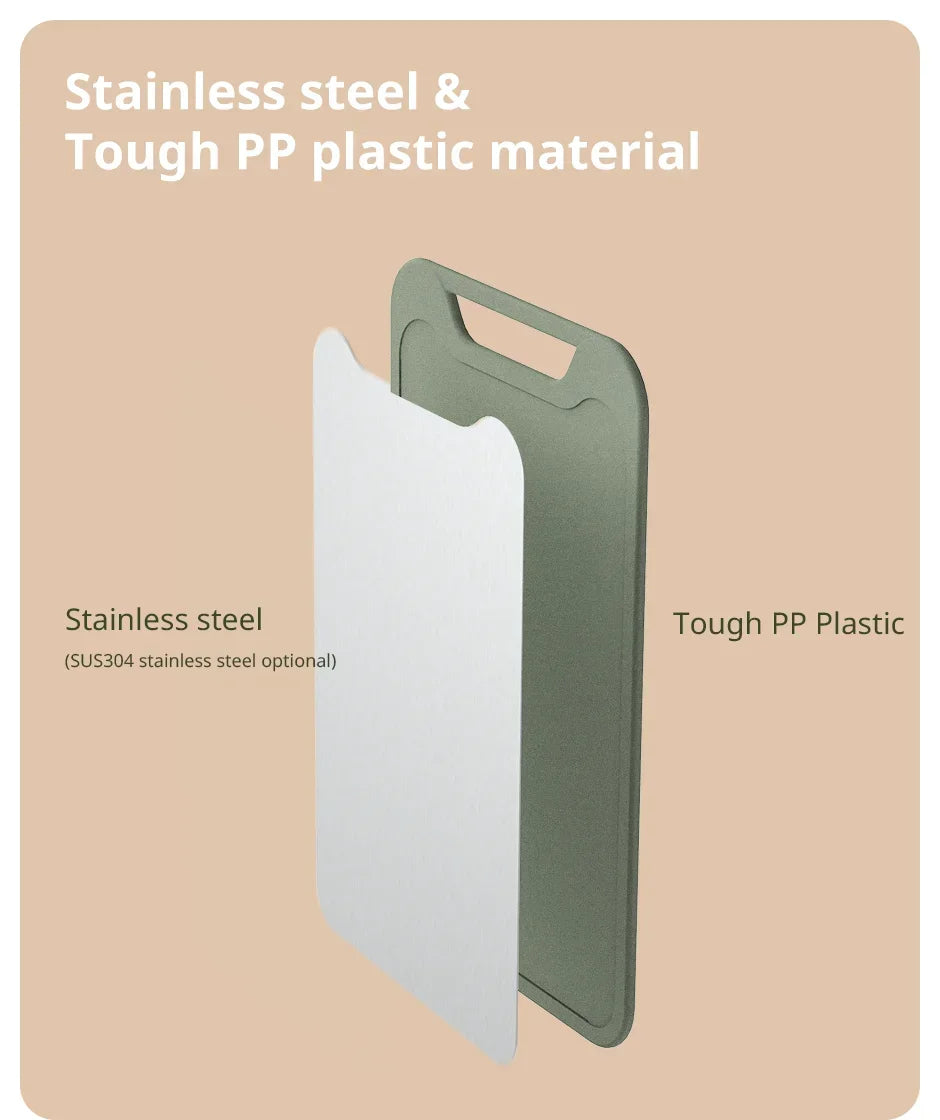 Green 2 Sided Chopping Board, Stainless Steel and Plastic
