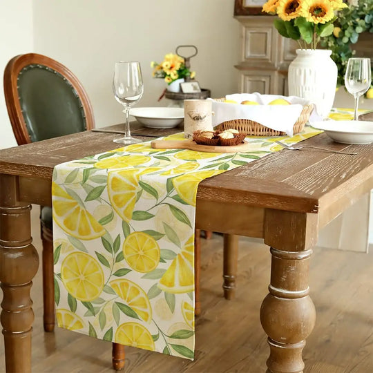 Pretty Summer Yellow Linen Lemon Tablecloth