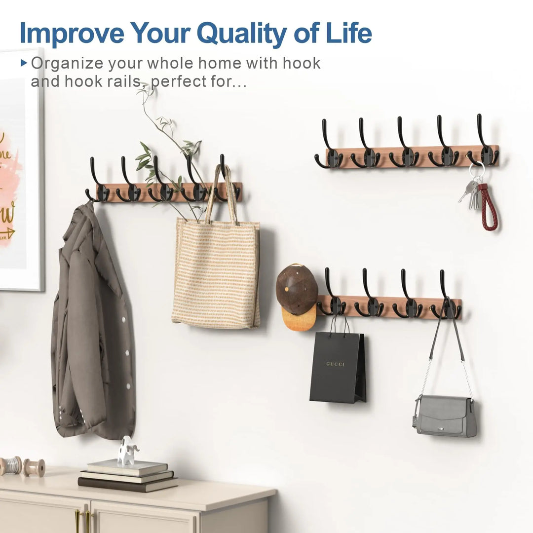 Walnut Style Wooden Coat Rack With 5 Hooks