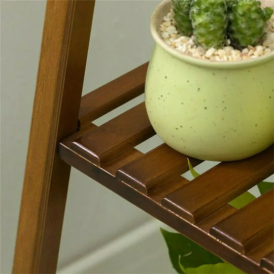 Wooden Outdoor Plant Stand with Adjustable Shelves