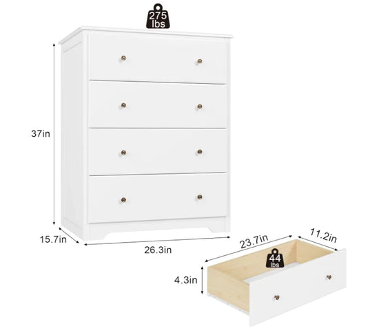 Luxury White 4 Drawer Wooden Dresser