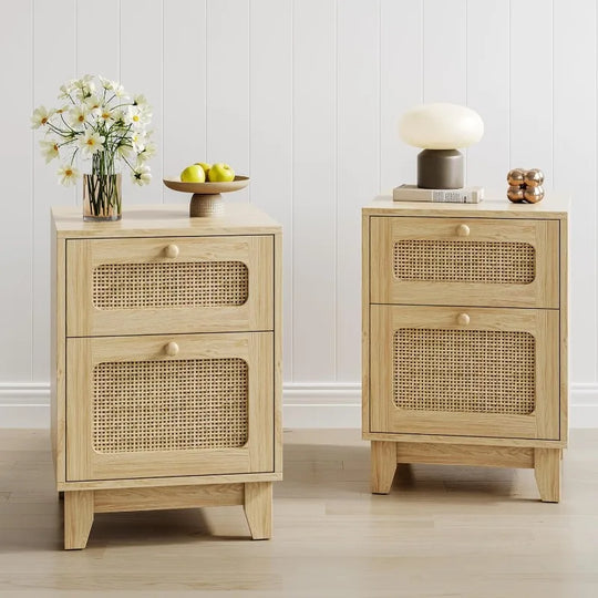 Modern Simple Pine Rattan Nightstand