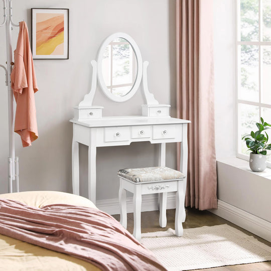White Dressing Table with Mirror & Stool