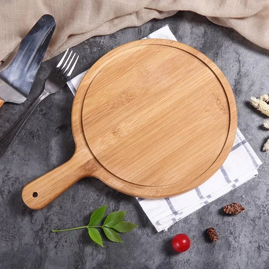 Durable Round Wooden Pizza Paddle Serving Board