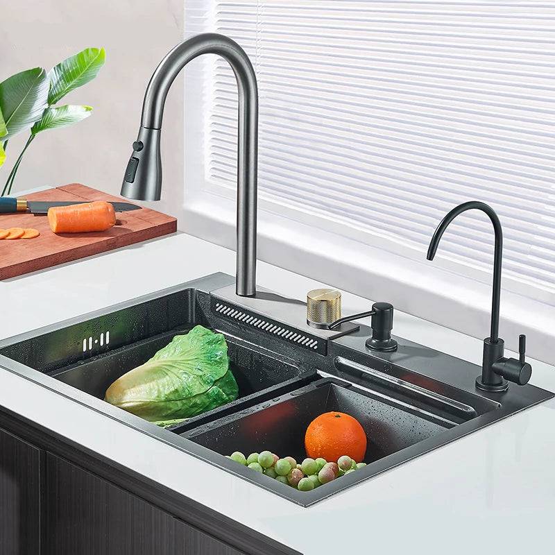 Stainless Steel Waterfall Kitchen Sink and Faucet