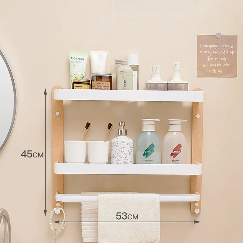 Wooden and Aluminum Bathroom Shelves