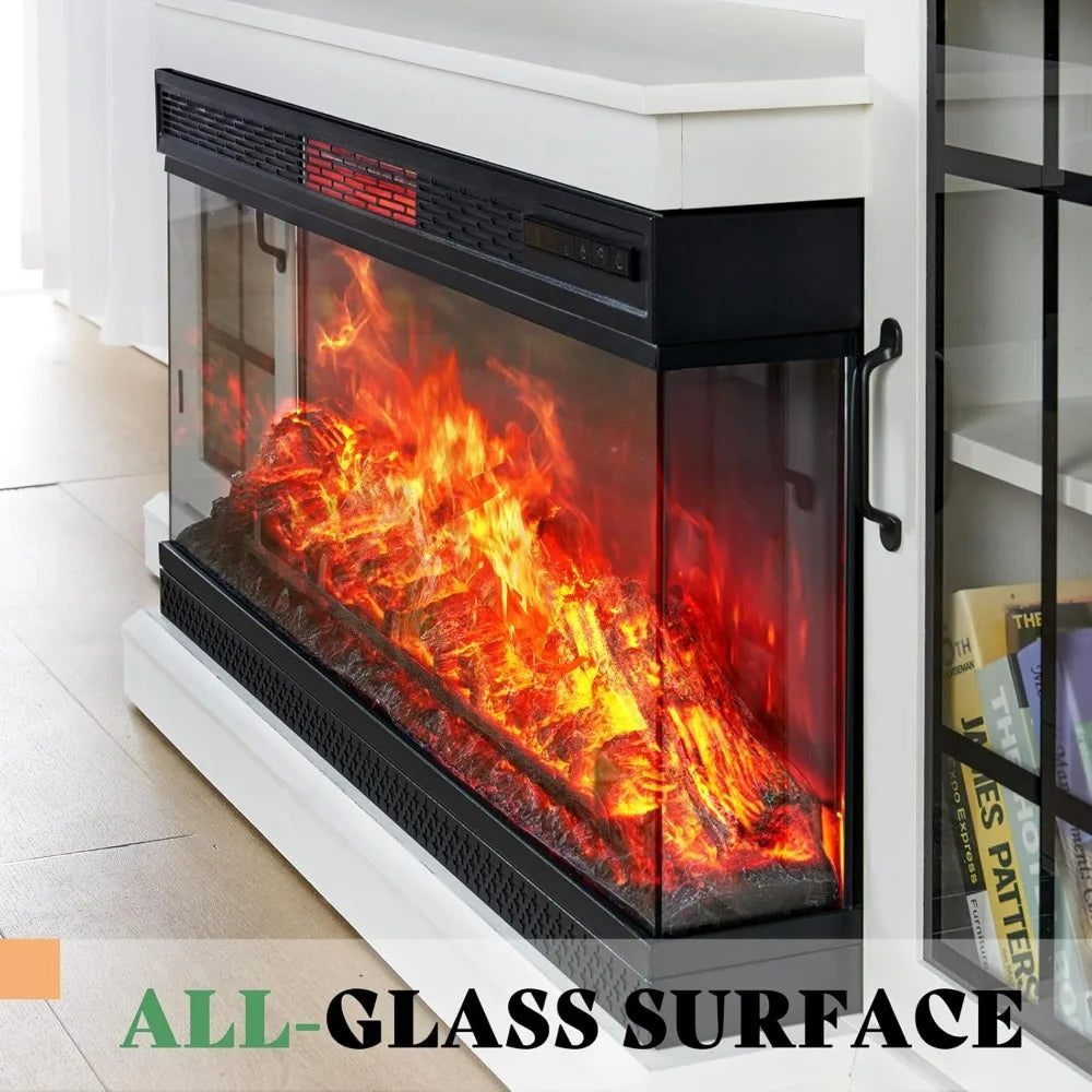 75in 3-Sided Glass Fireplace TV Stand