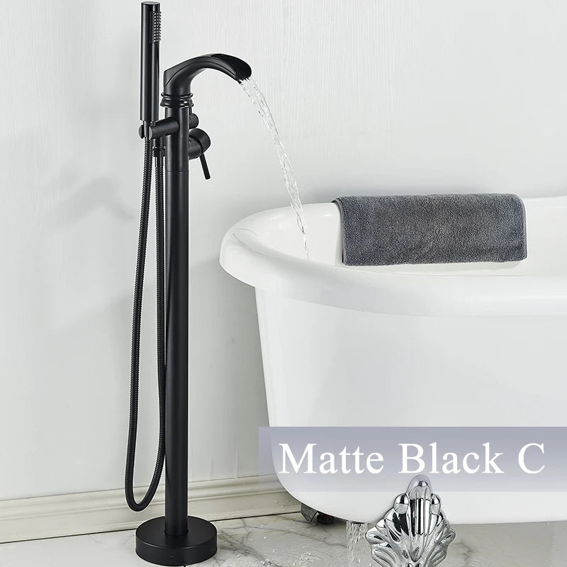 Luxury Matt Black Standing Bathtub Shower Faucets