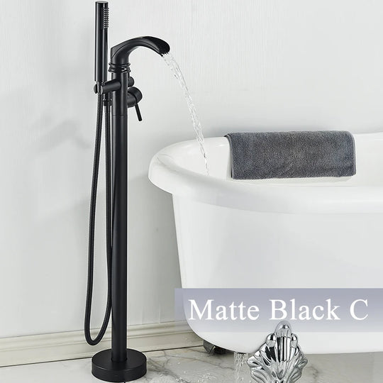 Luxury Matt Black Standing Bathtub Shower Faucets