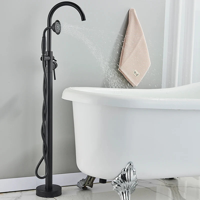 Luxury Matt Black Standing Bathtub Shower Faucets