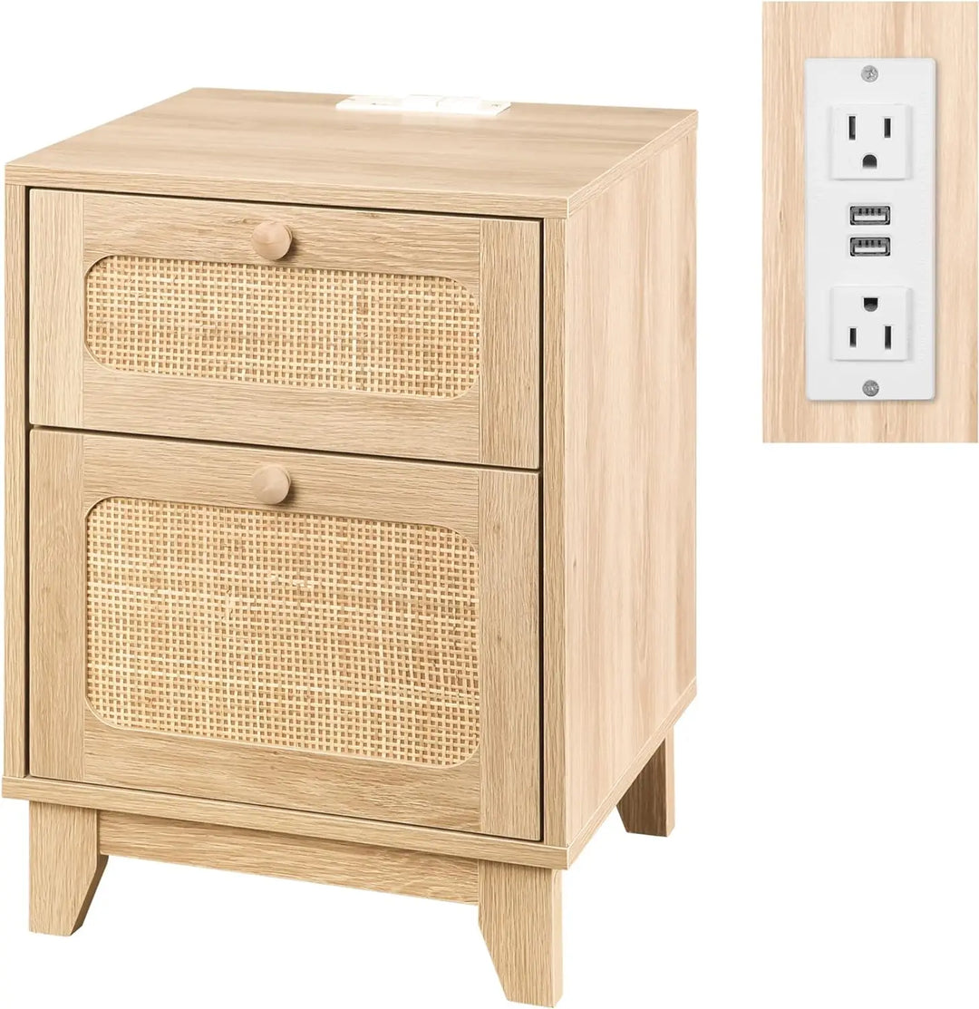 Modern Simple Pine Rattan Nightstand