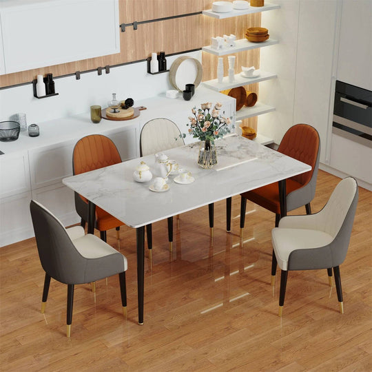 Gloss 6 Seat Rectangular Marble Dining Table