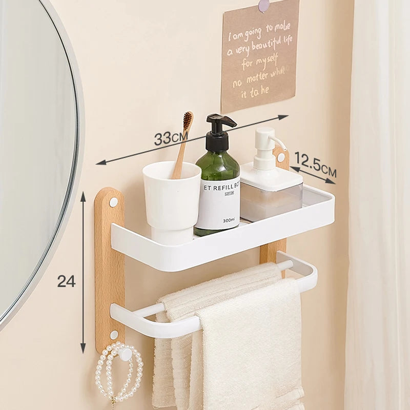 Wooden and Aluminum Bathroom Shelves