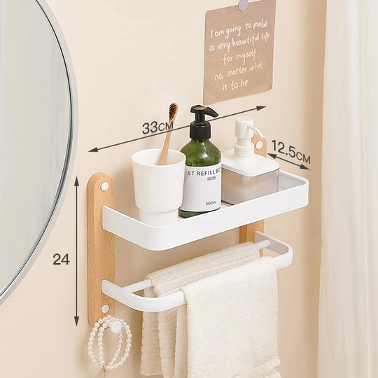 Wooden and Aluminum Bathroom Shelves