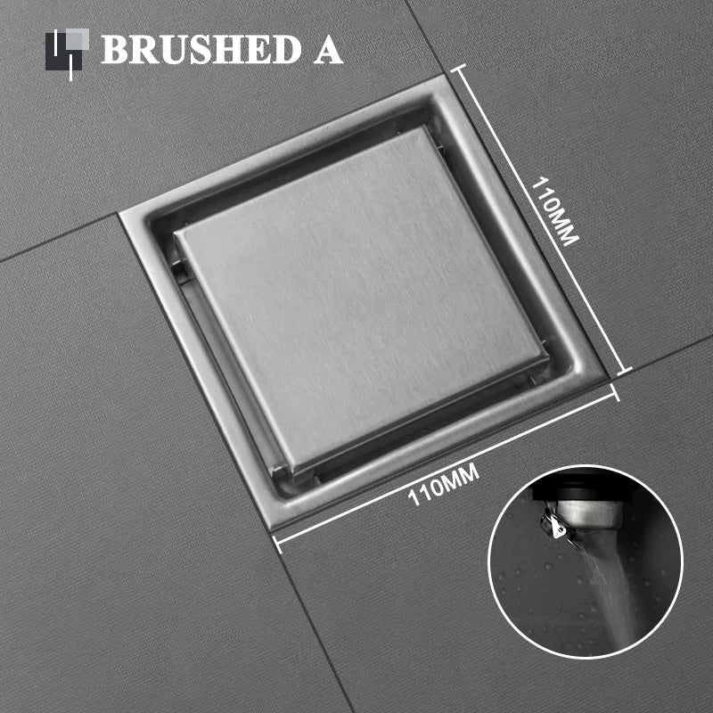 Invisible Square Floor Drain Modern 304 Stainless Steel