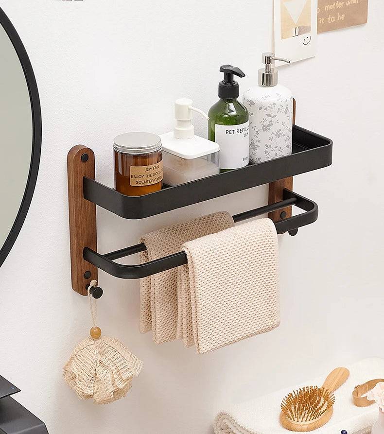 Wooden and Aluminum Bathroom Shelves