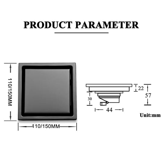 Invisible Square Floor Drain Modern 304 Stainless Steel