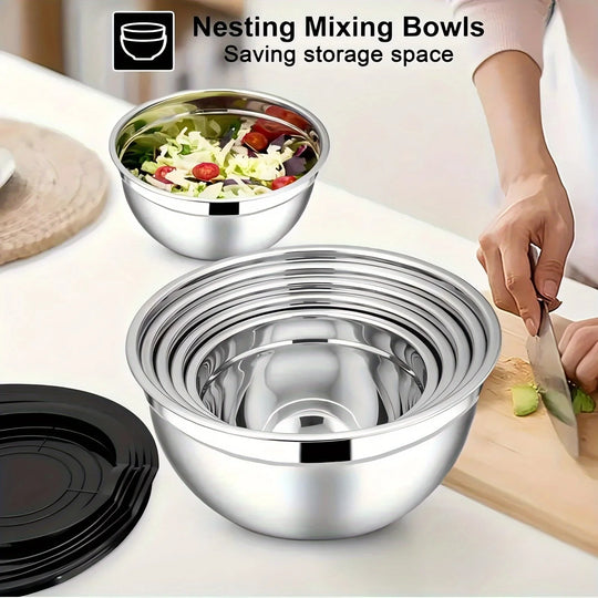 17pcs, Stainless Steel Mixing Bowl Set