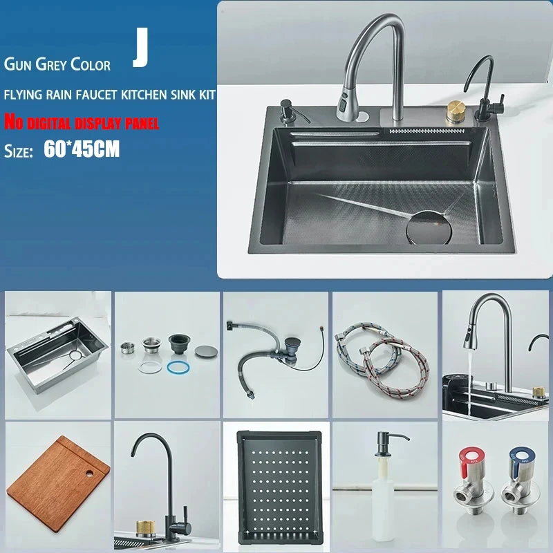 Stainless Steel Waterfall Kitchen Sink and Faucet