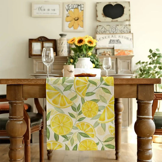Pretty Summer Yellow Linen Lemon Tablecloth
