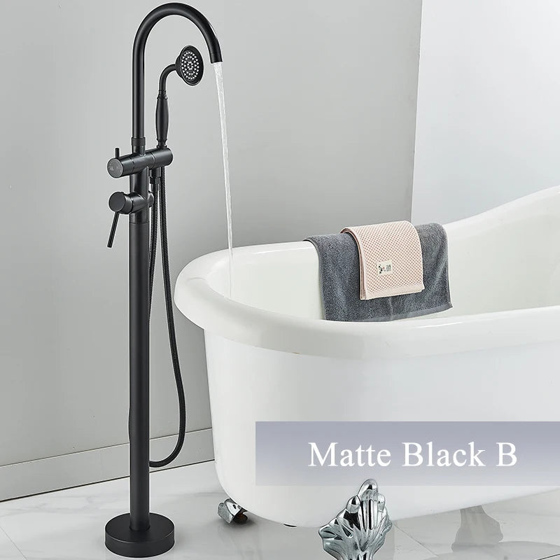 Luxury Matt Black Standing Bathtub Shower Faucets