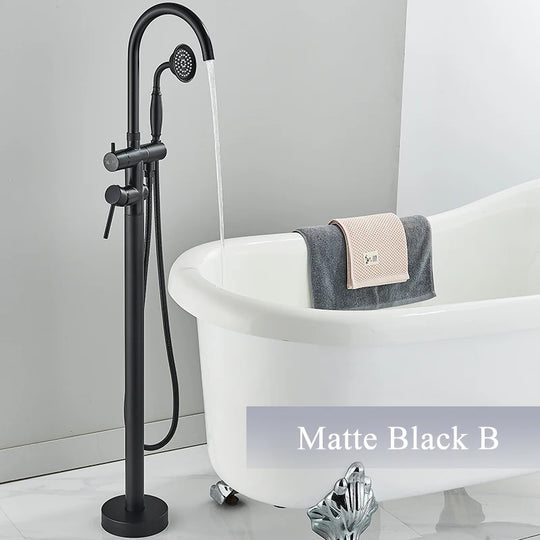 Luxury Matt Black Standing Bathtub Shower Faucets