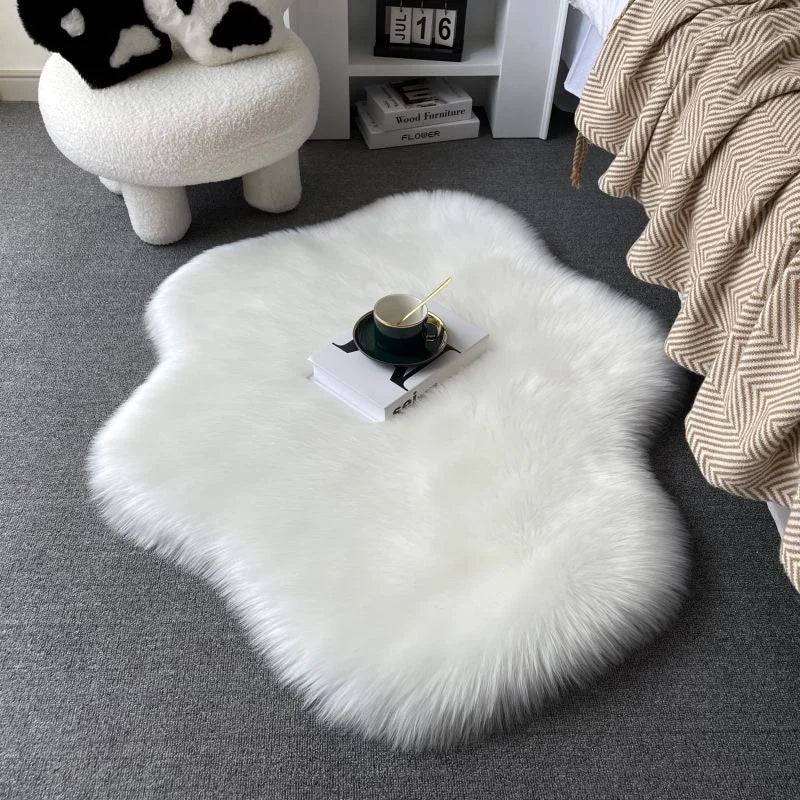 White Soft Fluffy Faux Fur Area Rug