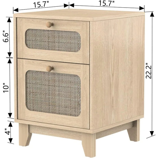 Modern Simple Pine Rattan Nightstand