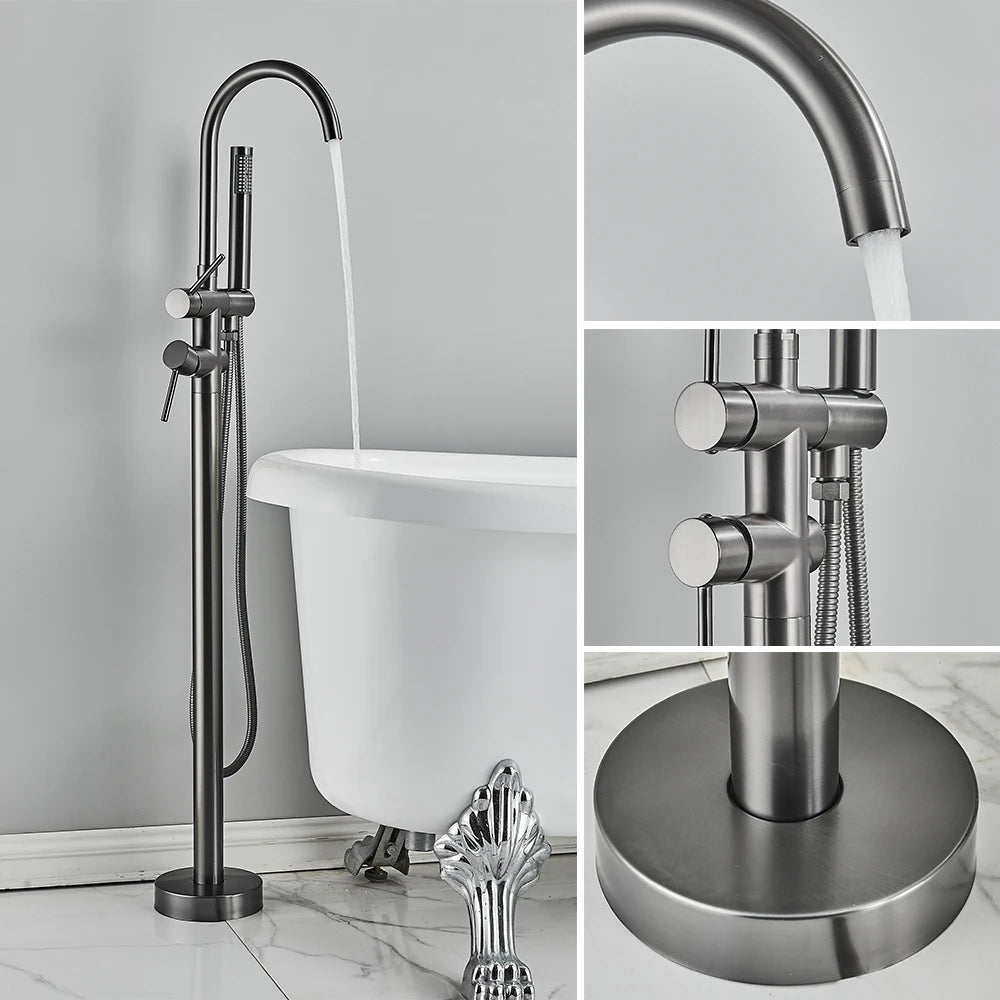 Luxury Matt Black Standing Bathtub Shower Faucets