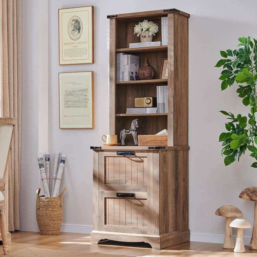 Farmhouse Style Rustic Bookcase with 2 File Drawers