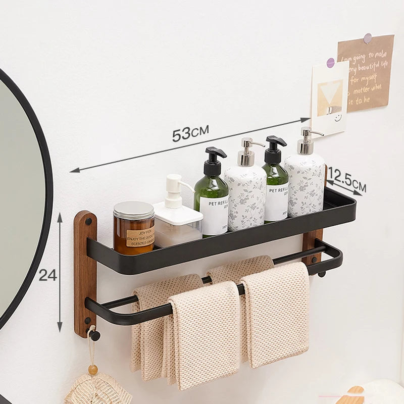 Wooden and Aluminum Bathroom Shelves