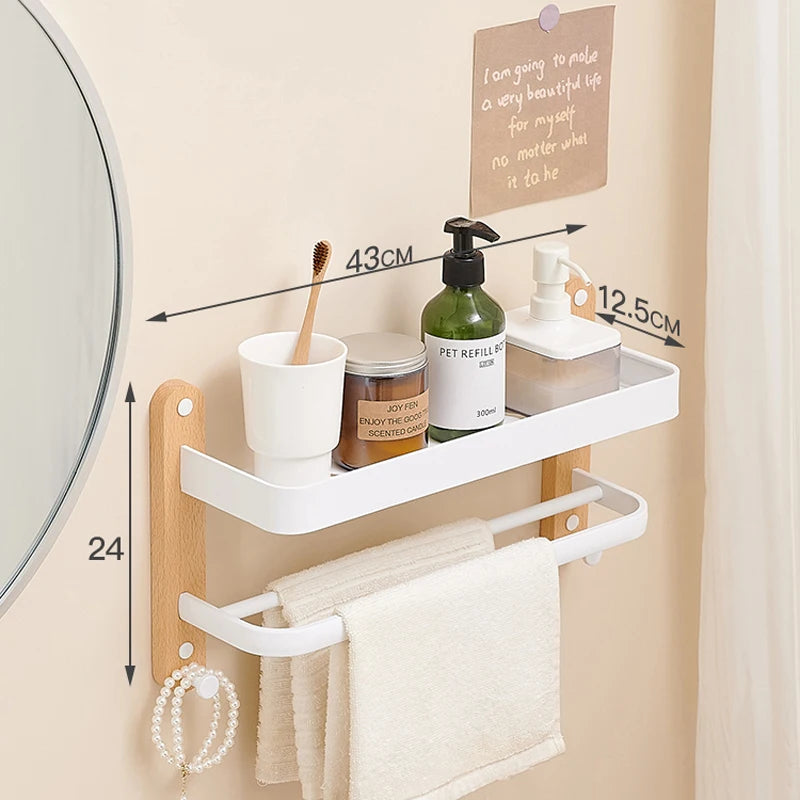 Wooden and Aluminum Bathroom Shelves