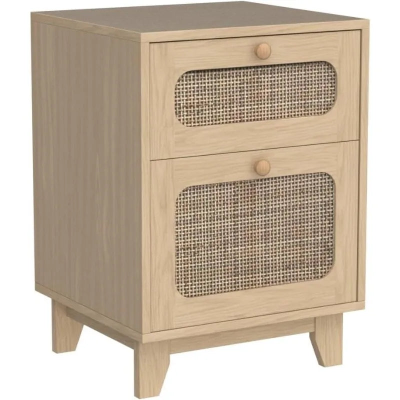 Modern Simple Pine Rattan Nightstand