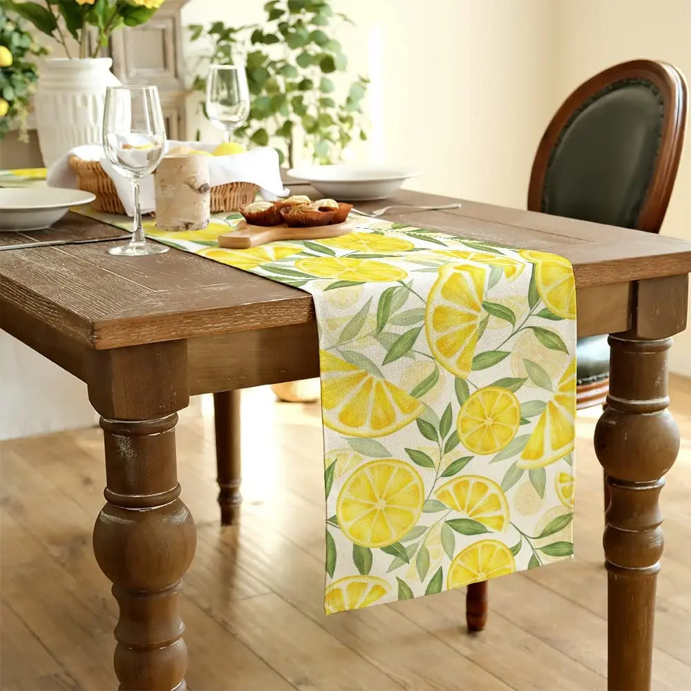 Pretty Summer Yellow Linen Lemon Tablecloth